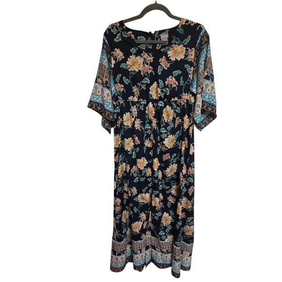 Chico's Dresses & Skirts - Chico's Floral Maxi Dress Kimono‎ Sleeve Bohemian Style Black Size 0
